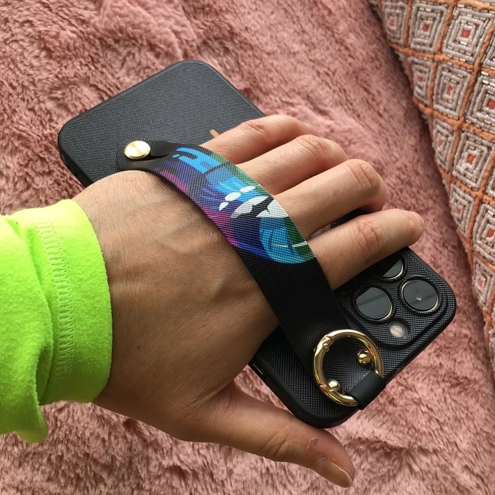For iPhone 13 pro max phone case with wrist strap kickstand keychain lgbt pride